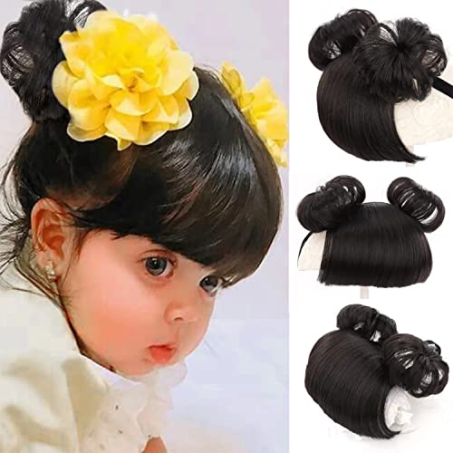 colorvay 1 Pack Baby Wig Braid Hairband wig for kids baby headband baby hair Children Fake Bangs Head Buckle COS Hair Accessories Baby (Black)