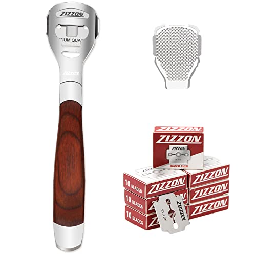 ZIZZON Foot Care Pedicure Callus Shaver Hard Skin Remover Wood Handle 70 Blades