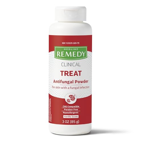 Medline Remedy Clinical Antifungal Powder (3 oz Bottle), Vanilla Scent, 2% Miconazole Nitrate, Treats Athlete's Foot, Jock Itch, Ringworm, Skin Folds, Infection, Talc Free, Soothes Burning & Chafing