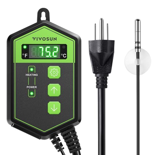 VIVOSUN Digital Heat Mat Thermostat Temperature Controller, 40–108 ºF 1000W for Reptiles, Seedlings, Germination, Incubation and Fermentation