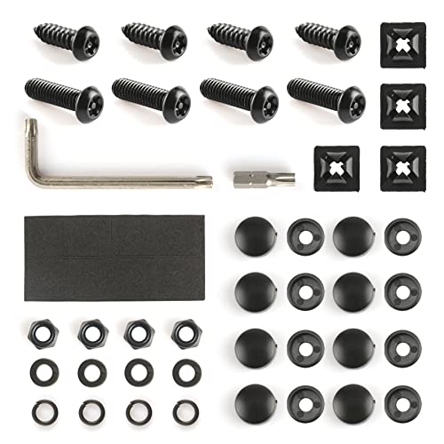 LivTee Anti Theft License Plate Screws Kits for Securing Frames and Covers, M6 (1/4') Tamper Proof Screws, Fastener Nut, Caps Cover for Front Rear Frame Holder Mounting - Black