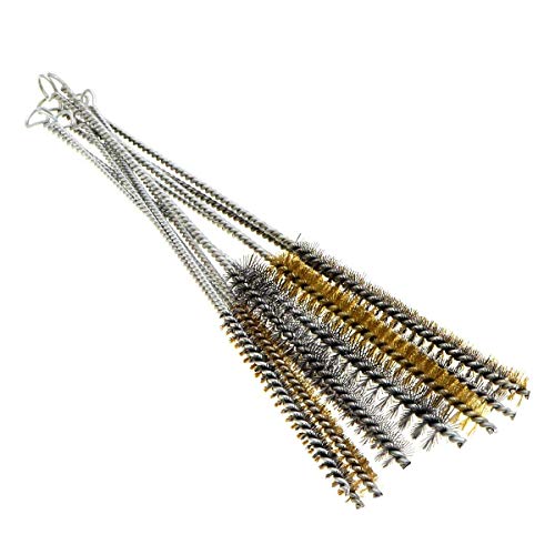 YXQ 12Pcs Tube Brush Kit Stainless Steel/Brass Wire Bottle Long-Handle Bristle Cleaning, 12 inch X 6mm/8mm/10mm/12mm/15mm/20mm