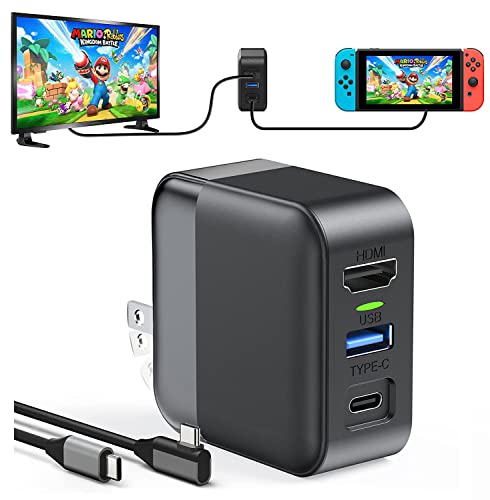 Switch Dock Charger for Nintendo Switch/OLED, Portable TV Docking Station for Nintendo Switch 4K HDMI/USB3.0/PD USB-C Fast Charging Ports, Portable Switch Dock Charger with USB-C Cable