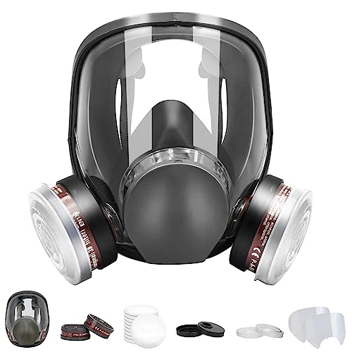 ZXICH Full Face Respirator Gas Mask with Filters, Reusable Large Face Gas Mask Paint Spray Dust Shield Cover Mask, Widely Used in Organic Gas,Paint Spary,Chemical,Woodworking and other Work Protection