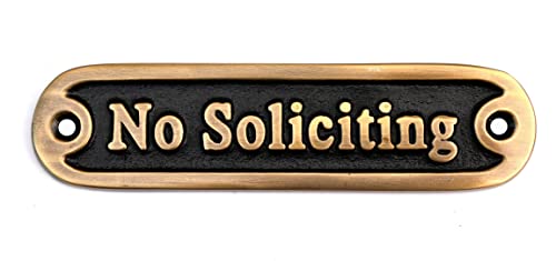 Brass No Soliciting Thank You Sign 5' - Solid Brass Wall Plaque - No Soliciting Thank You for House/Office, Self Adhesive Modern Design Door Sign, Home Decor Accessories Door Or Wall