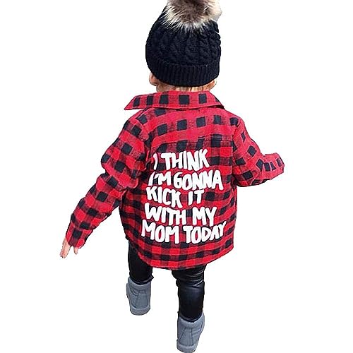 Toddler Long Sleeve Shirt Baby Boy Girl Plaid Top for Toddler Spring Winter Coat for Kid (Red Plaid, 3-4 T)