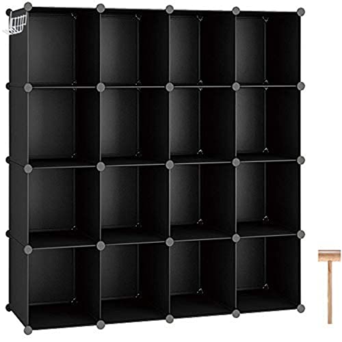 C&AHOME Cube Storage Organizer, 16-Cube Shelves Units for Closet, DIY Plastic Modular Bookshelf, Bookcase, Storage Cubes Ideal for Bedroom, Living Room, 48.4' L × 12.4' W × 48.4' H Black SUM3016H