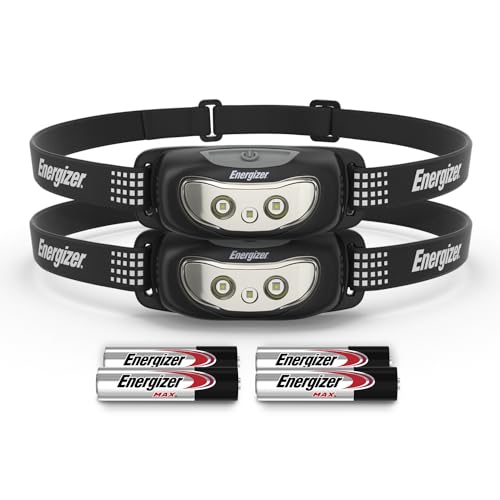 Energizer Universal Plus LED Headlamp, Lightweight Bright Headlamp for Outdoors, Camping and Emergency Light for Adults and Kids, includes Batteries, Pack of 2