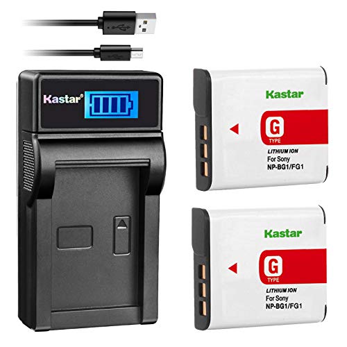 Kastar Battery (X2) & LCD Slim USB Charger for Sony NP-BG1 NPBG1 NP-FG1 NPFG1 and Cyber-Shot DSC-W120 W150 W220 DSC-H3 H7 H9 H10 H20 H50 H55 H70 DSC-HX5V DSC-HX7V DSC-HX9V DSC-HX10V DSC-HX30V