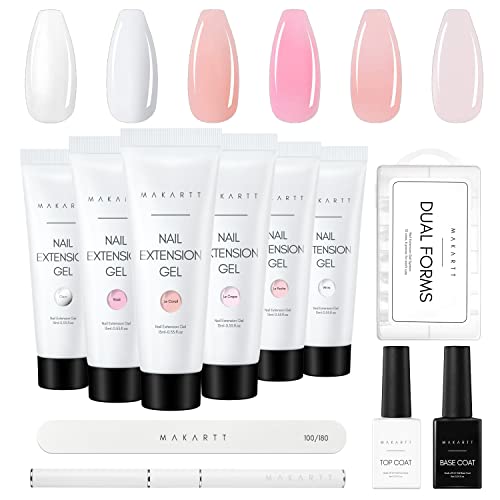 Makartt Poly Nail Gel Kit, 6 Clear Pink White Colors Gel Builder for Nail Extension Set All in one Nail Thickening Solution Salon Home French Manicure