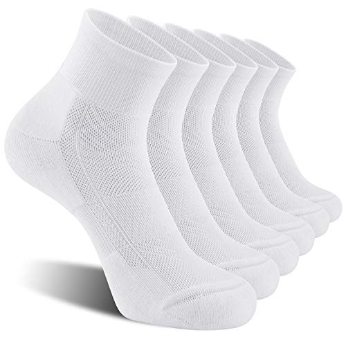 CelerSport 6 Pack Men's Ankle Socks with Cushion, Sport Athletic Running Socks, White, X-Large