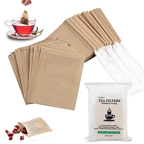 100Pcs Disposable Tea Bags for Loose Leaf Tea, 100% Natural Wood Pulp Paper Material, Empty Unbleached Filter Bags with Drawstring (3.54 x 2.75 inch)