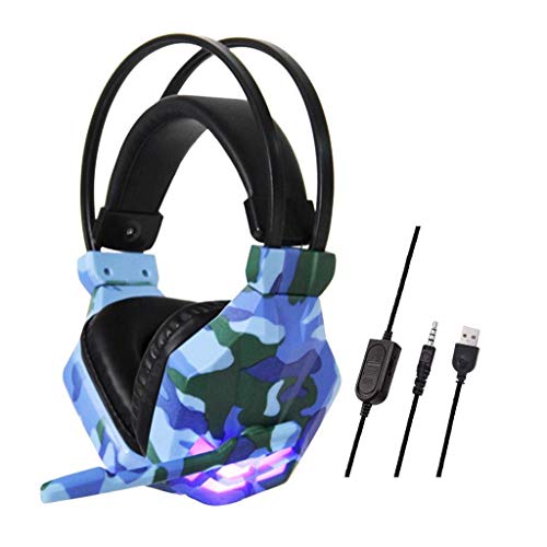 Camouflage Wired Headphones Headset-Headphones Gaming Headset for Video Games 3.5mm Over-Ear Stereo Gaming Headphone Microphone for N-Switch (Color : Gray) (Blue)