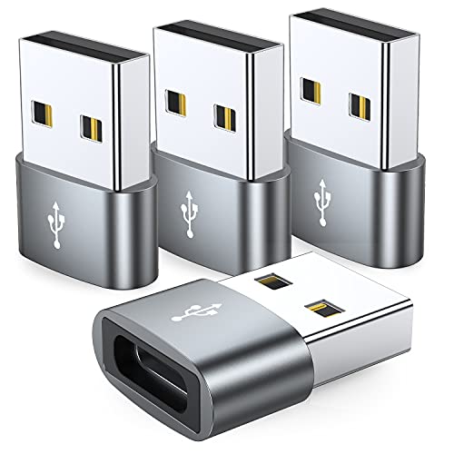 JXMOX USB C Female to USB Male Adapter 4-Pack, Type C to USB A Charger Cable Converter,Compatible with iPhone 11 12 13 14 15 Plus Pro Max,iPad Pro Air 4 Mini 6,Samsung Galaxy S24 S23 S22 S21,Pixel XL