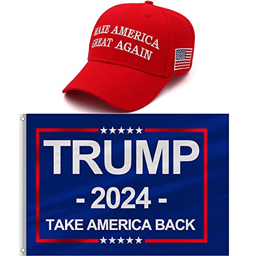 Trump 2024 MAGA Hat and Flag Set, Donald Trump 2024 Hat Take America Back Make America Great Again Baseball Cap