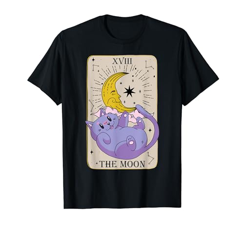 Tarot Card The Moon XVIII Kawaii Goth Pastel Cat Mystical T-Shirt