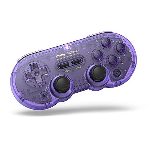 AKNES 8Bitdo SN30 Pro Bluetooth Controller, Retro Classic Wireless Controller for Switch/Switch OLED, PC, macOS, iOS, Android, Steam Deck & Raspberry Pi - Crystal Purple