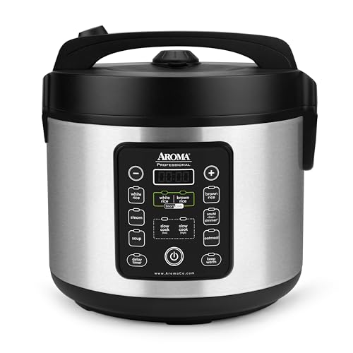 Aroma Housewares ARC-1120SBL SmartCarb Cool-Touch Stainless Steel Rice Multicooker Food Steamer, Slow Cooker with Non-Stick Inner Pot and Steam Tray, 20-Cup(cooked)/ 5Qt, Black