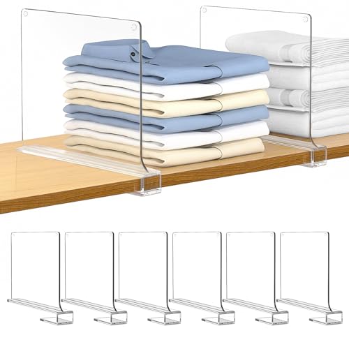 6 PCS Shelf Dividers for Closet Organization Acrylic Clear Closet Shelf Divider for Wooden Shelving Suitable for Wooden or Vertical Shelves Or Bedroom, Kitchen and Office