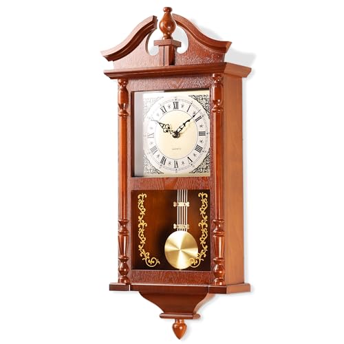 AYRELY 25IN Grandfather Vintage Wall Clock with Pendulum and Chime, Rubberwood Frame, Large Vintage Wall Clock for Living Room,Home Decor Gift