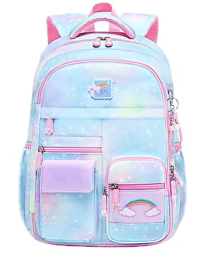 Girls Backpack, School Backpacks 16 * 11.5 * 6.7in for Girls, Cute Book Bag with Compartments for Girl Kid Students Elementary School, Blue