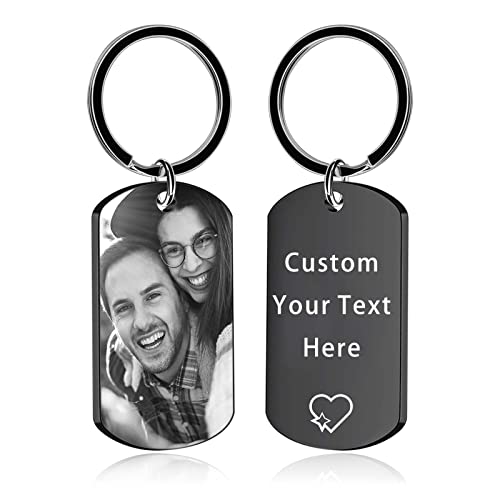 BEXOA EDC Custom Keychain with Picture Personalized Engraving Photo/Text/Dog Tag Keychains for Family Men Boyfriend Gifts (Rectangle)