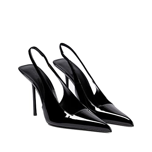 THESHY Women's Pointed Toe High Stiletto Heels Slingback Stretch Slip-on Pumps Backless Patent Leather Fashion Dress Shoes for Women Black