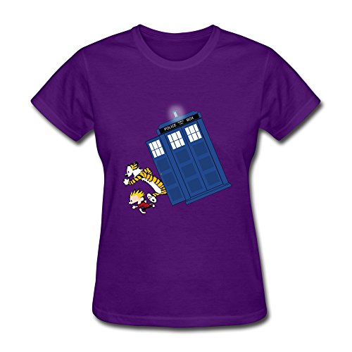 Women's Tshirts-Fashion Calvin And Hobbes Doctor TV Play Who Purple SizeL