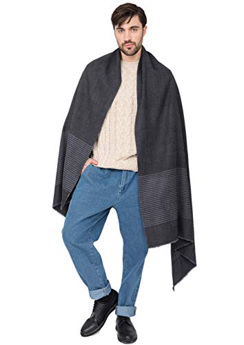 likemary Scarf for Men Winter - Travel Blanket Wrap - Large Grey Blanket Scarf - Handmade Gift for Men - Grey Scarf Stripes