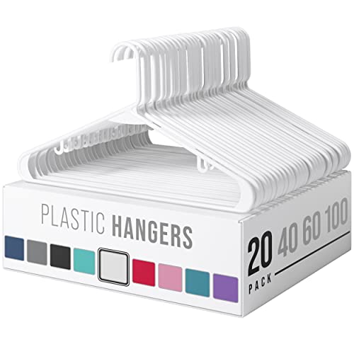 Clothes Hangers Plastic 20 Pack - White Plastic Hangers - Makes The Perfect Coat Hanger and General Space Saving Clothes Hangers for Closet - Percheros Ganchos para Colgar Ropa Hangars