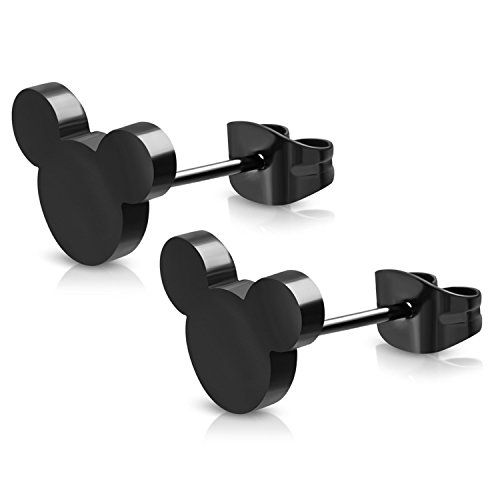 Black Stainless Steel Tiny Mouse Silhouette Button Stud Post Earrings