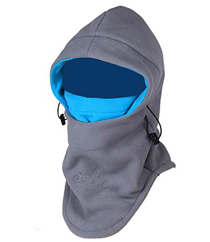 Purjoy Multipurpose Use 6 in 1 Thermal Warm Fleece Balaclava Hood Police Swat Ski Bike Wind Stopper Full Face Mask Hats Neck Warmer Outdoor Winter Sports Snowboarding Cap(Grey+Blue)