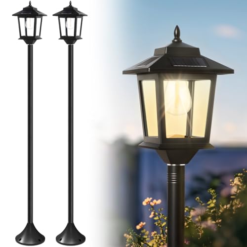 PASAMIC 63' Solar Lamp Post Light 2Pack, Outdoor Post Lights Waterproof, Pole Lights Outdoor, Decorative Floor Lamp for Patio, Warm White, Replaceable Bulb