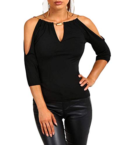 USGreatgorgeous Women’s Open Cold Shoulder Slim Fit Short Sleeve Tee Shirt Casual Blouse Tops (Black, X-Large)