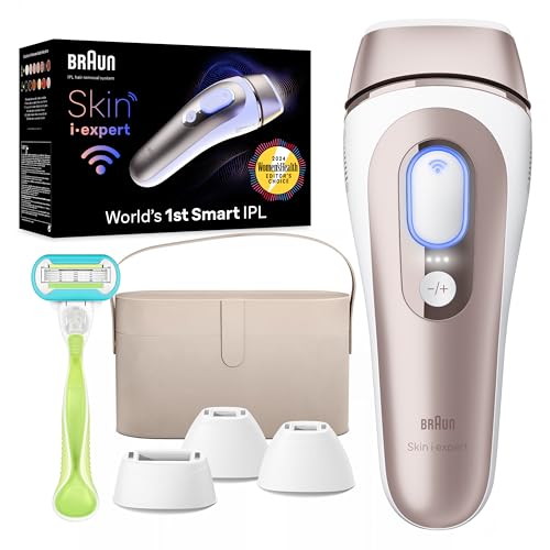 Braun IPL Long-lasting Laser Hair Removal Device for Women & Men, Skin i·Expert, at Home Hair Removal, w/ Free App, Vanity Case, Venus Razor, 4 Smart Heads, Alternative for Laser Hair Removal, PL7387