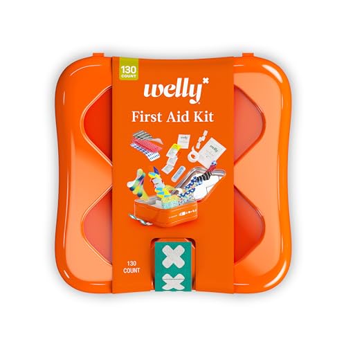 Welly First Aid Kit - Adhesive Flexible Fabric and Waterproof Bandages, Tape Non-Stick Pads, Butterfly Strips, Singe Use Ointments Triple Antibiotic Hydrocortisone, Ibuprofen 130 Count