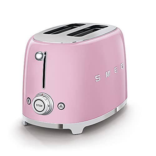 SMEG 2 Slice Toaster with 6 Presets and Defrost Function and Removable Crumb Tray TSF01PKMUS, Pink