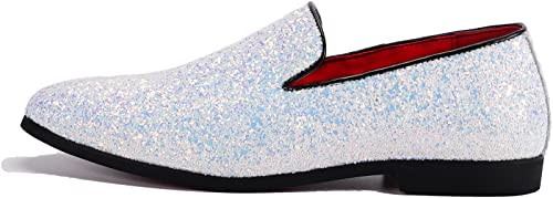 Haza Pairs Mens Smoking Sparkling Slipper Metallic Sequins Textured Glitter Tuxedo Slip-on Prom Loafers Luxury Wedding Dress Shoes