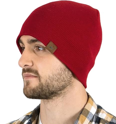 Tough Headwear Knitted Beanie Winter Hats for Men & Women - Mens Toboggan Hat - Knit Caps - Womens Beanie Hats - Mens Beanies Maroon