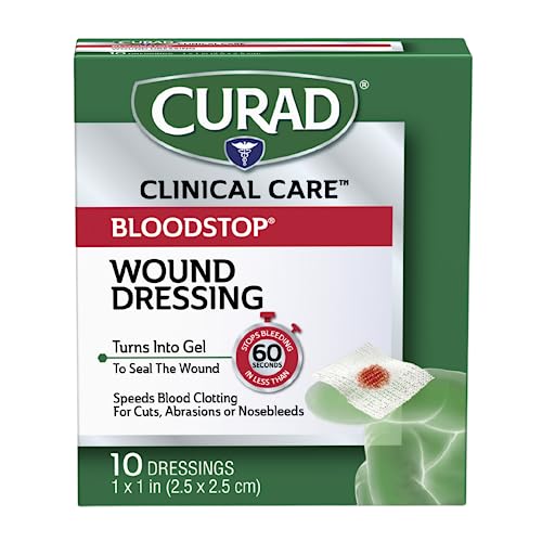 Curad CUR0055RBH Bloodstop Hemostatic Gauze, Helps Stop Bleeding Quickly, 1' x 1' Size, Pack of 10