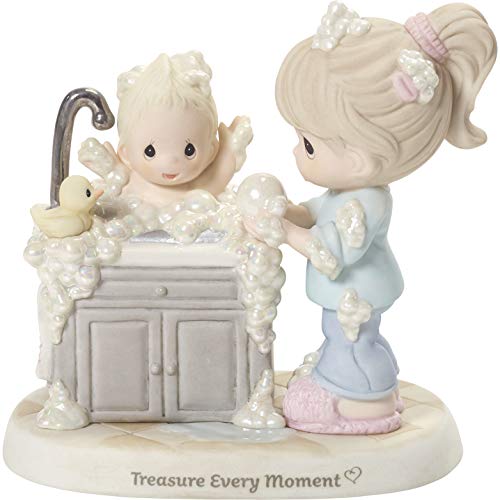 Precious Moments Giving Bath 192018 Treasure Every Moment Mom and Baby Bisque Porcelain Figurine, Multi