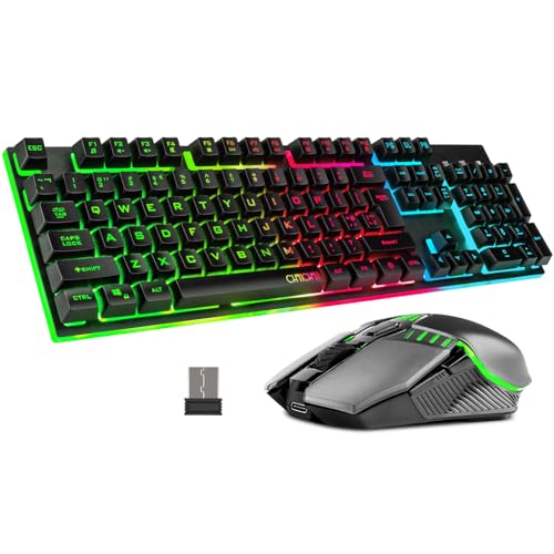 Gaming Wireless Keyboard and Mouse Combo Metal Surface Rechanrgeable Big Battery 2800mah Mechanical Feel LED Backlit Compatible with Xbox one PS5 Laptop Computer Gamer(2.4g)