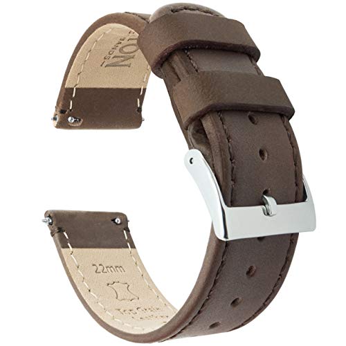 BARTON WATCH BANDS 20mm Saddle Brown Quick Release Top Grain Leather Watch Band Strap