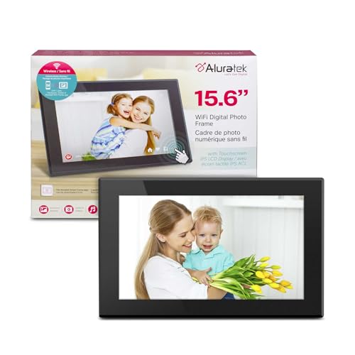 Aluratek 15.6' WiFi Digital Photo Frame with Touchscreen IPS LCD Display & 16GB Built-in Memory, Photo/Music/Video (AWS15F) , Black