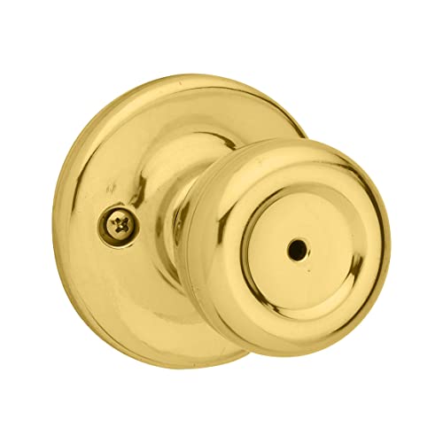 Kwikset Mobile Home Interior Privacy Door Knob with Lock, Door Handle For Bathroom and Bedroom, Polished Brass Keyless Turn Lock Doorknob