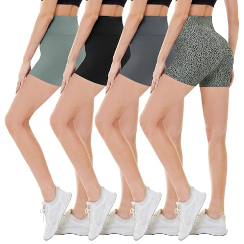 CAMPSNAIL 4 Pack Biker Shorts for Women High Waist - 5' Tummy Control Soft Athletic Yoga Workout Running Gym Shorts