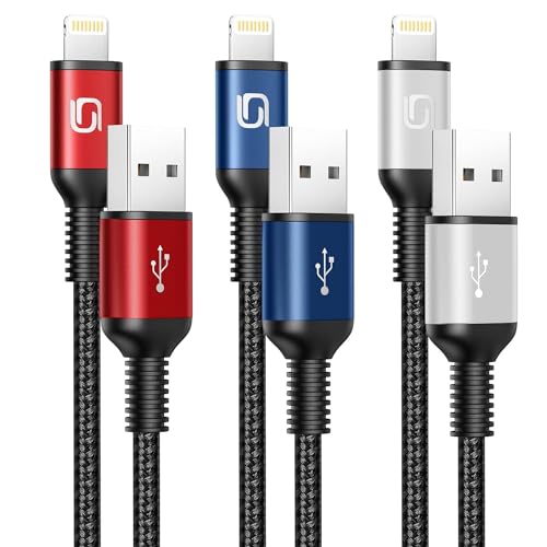 iPhone Charger Cable [Apple MFi Certified] 3Pack 3FT USB-A to Lightning Cable Nylon Braided Fast Charging Cord Compatible with iPhone 14/13/12/11 Pro Max/XR/XS/X/8/7/Plus/6S iPad/iPod/AirPods