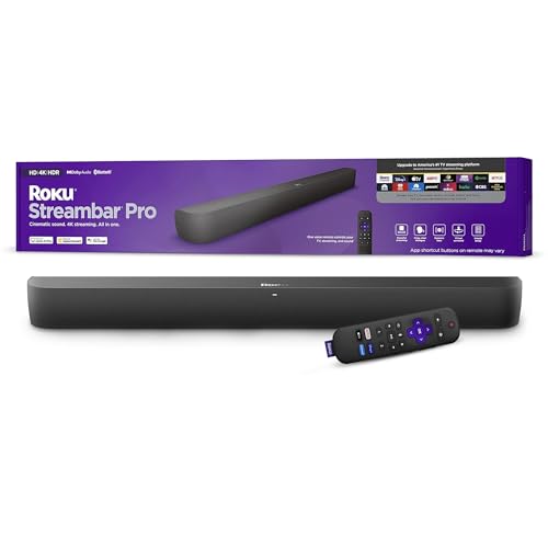 Roku Streambar Pro | 4K HDR Streaming Device & Cinematic Roku Soundbar All In One, Roku Voice Remote, Free & Live TV,Black