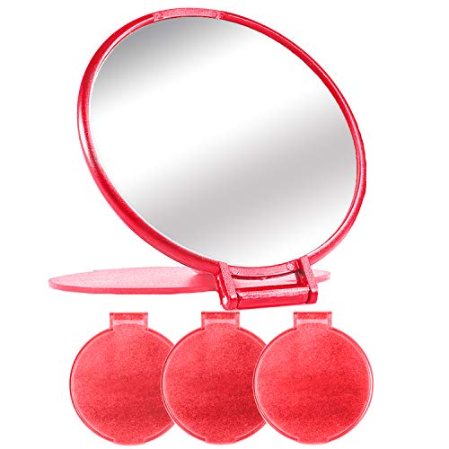 Compact Mirror Bulk Round Makeup Mirror for Purse, Set of 3, 2.6' L x 2.37' W (Red)