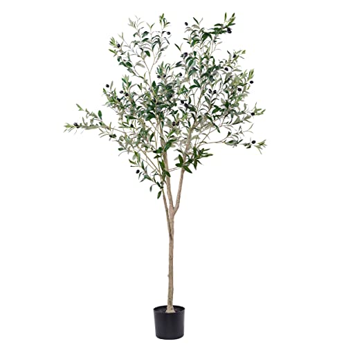 Hobyhoon Artificial Olive Tree, 6FT Tall Faux Silk Plant Artificial Tree in Potted Oliver Branch Leaves and Fruits for Modern Home Decor Indoor